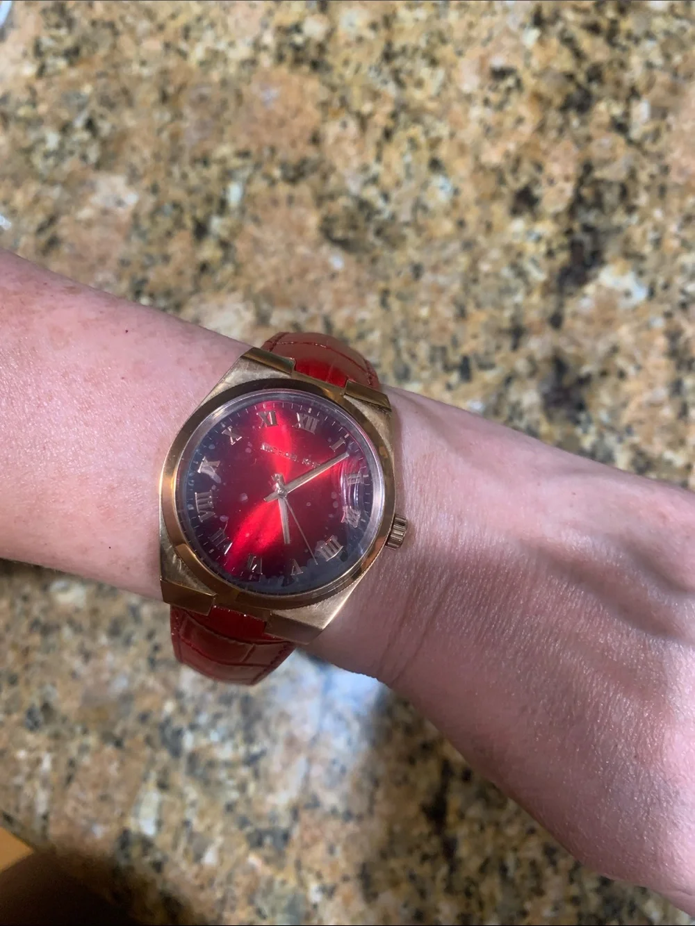 Brand new limited edition red, rose gold plated authentic rare watch/ leather